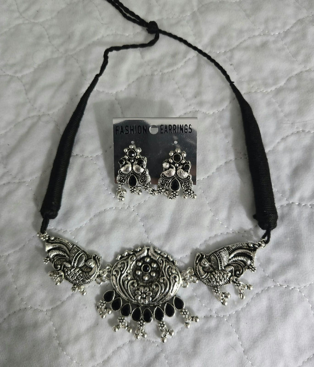Oxidized Silver Necklace Set with earings Jewelry, Garba Jewelry, Navratri Necklace, Gujarati Jewelry, Boho Statement Jewelry ( code 9)