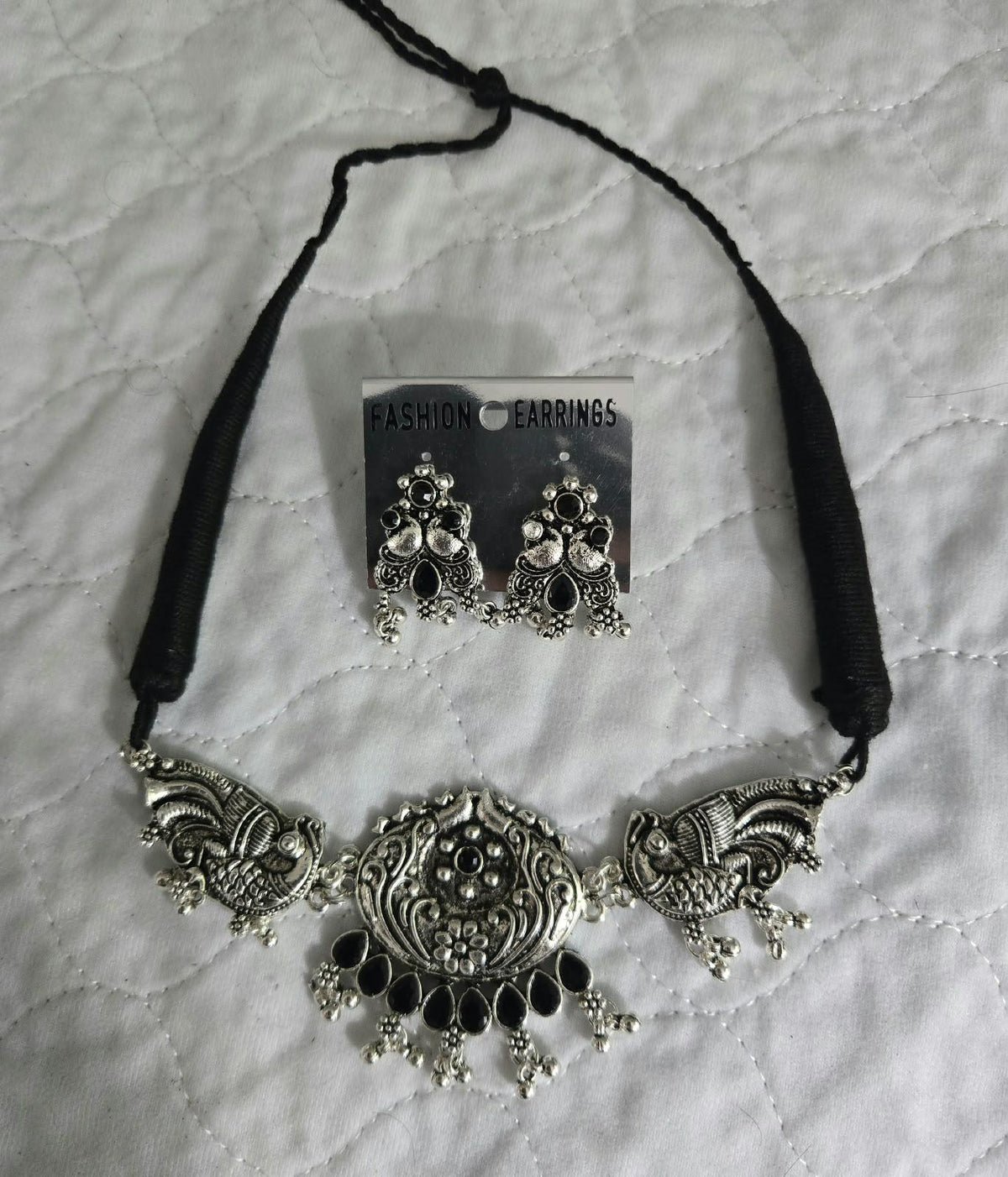 Oxidized Silver Necklace Set with earings Jewelry, Garba Jewelry, Navratri Necklace, Gujarati Jewelry, Boho Statement Jewelry ( code 9)