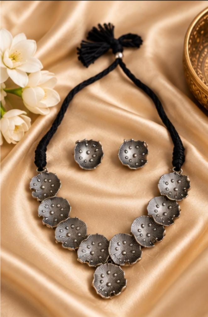Oxidized Silver Necklace Set with earings Jewelry, Garba Jewelry, Navratri Necklace, Gujarati Jewelry, Boho Statement Jewelry ( code 10)