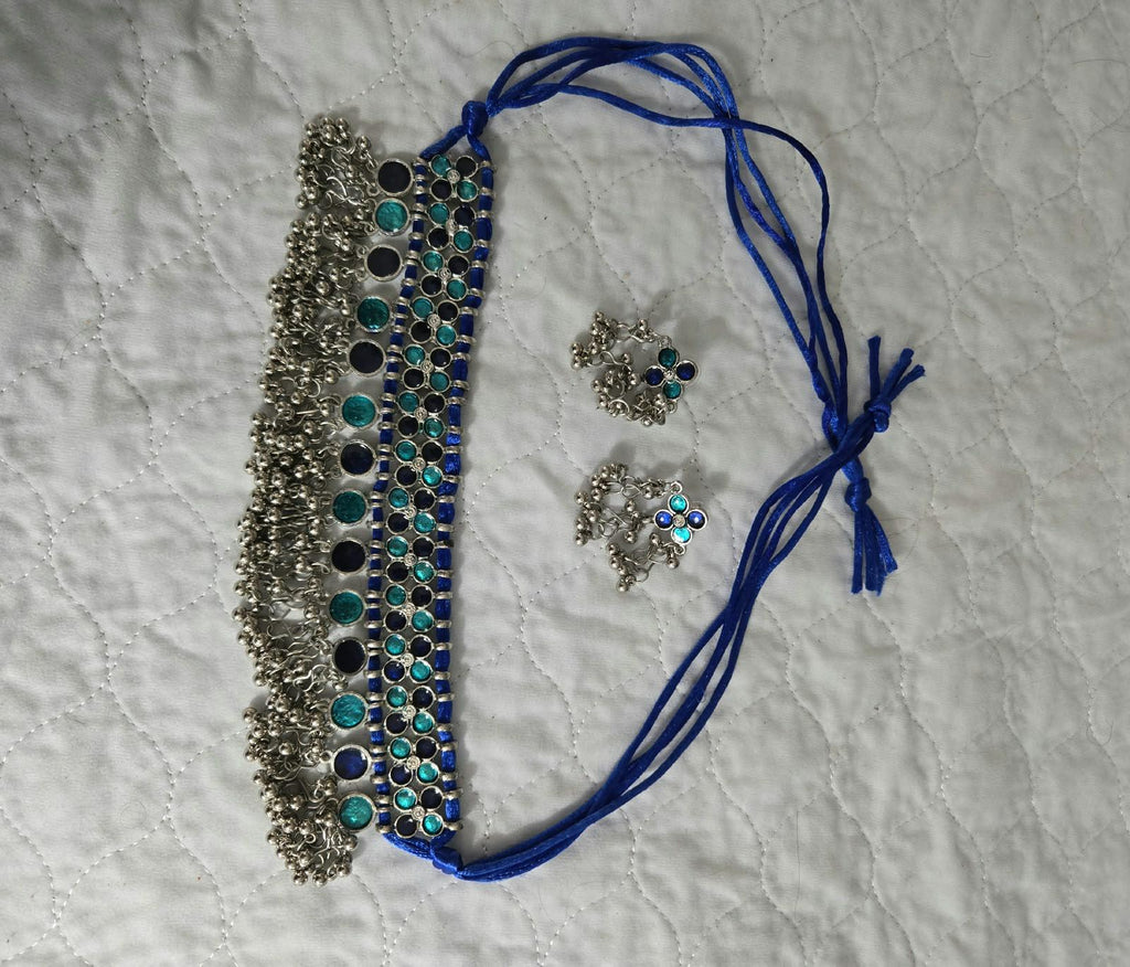 Oxidized Silver Necklace Set with earings Jewelry, Garba Jewelry, Navratri Necklace, Gujarati Jewelry, Boho Statement Jewelry ( code 13)