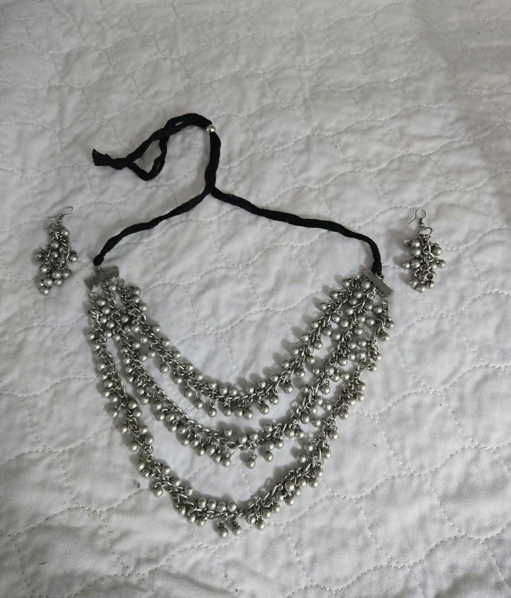 Oxidized Silver Necklace Set with earings Jewelry, Garba Jewelry, Navratri Necklace, Gujarati Jewelry, Boho Statement Jewelry ( code 14)
