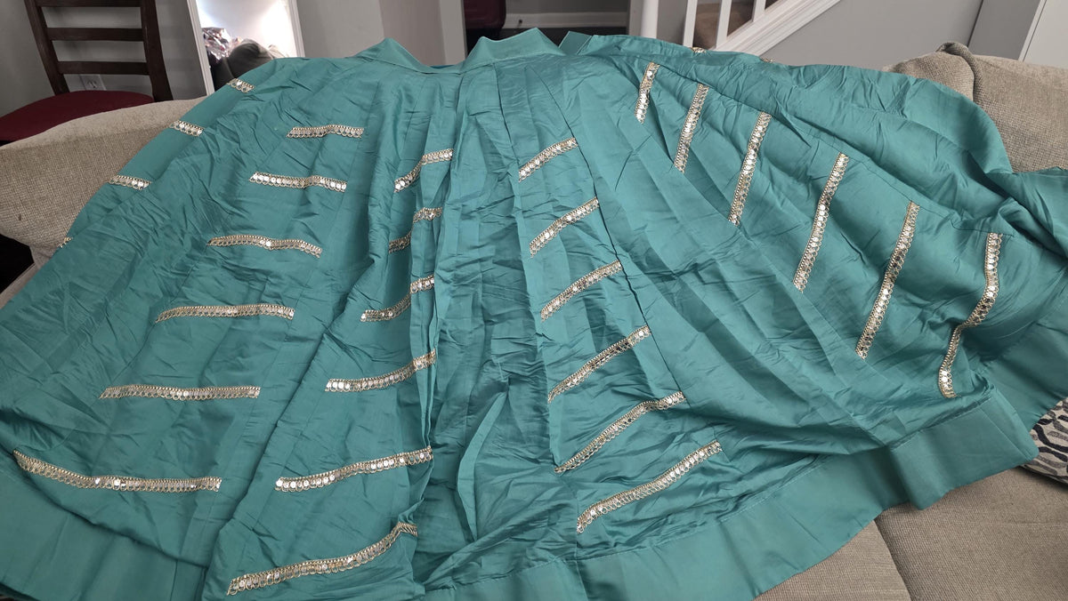 Teal green Gotta Work Lehenga Skirt | 10 Meter Flare, Mirror Work, Festive Maxi