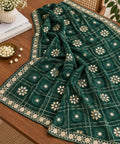 Pure Chinnon Dupatta with Mirror Work | green Gold Embroidered Dupatta | Indian Chiffon Dupatta | Festive Wedding Scarf | Ethnic