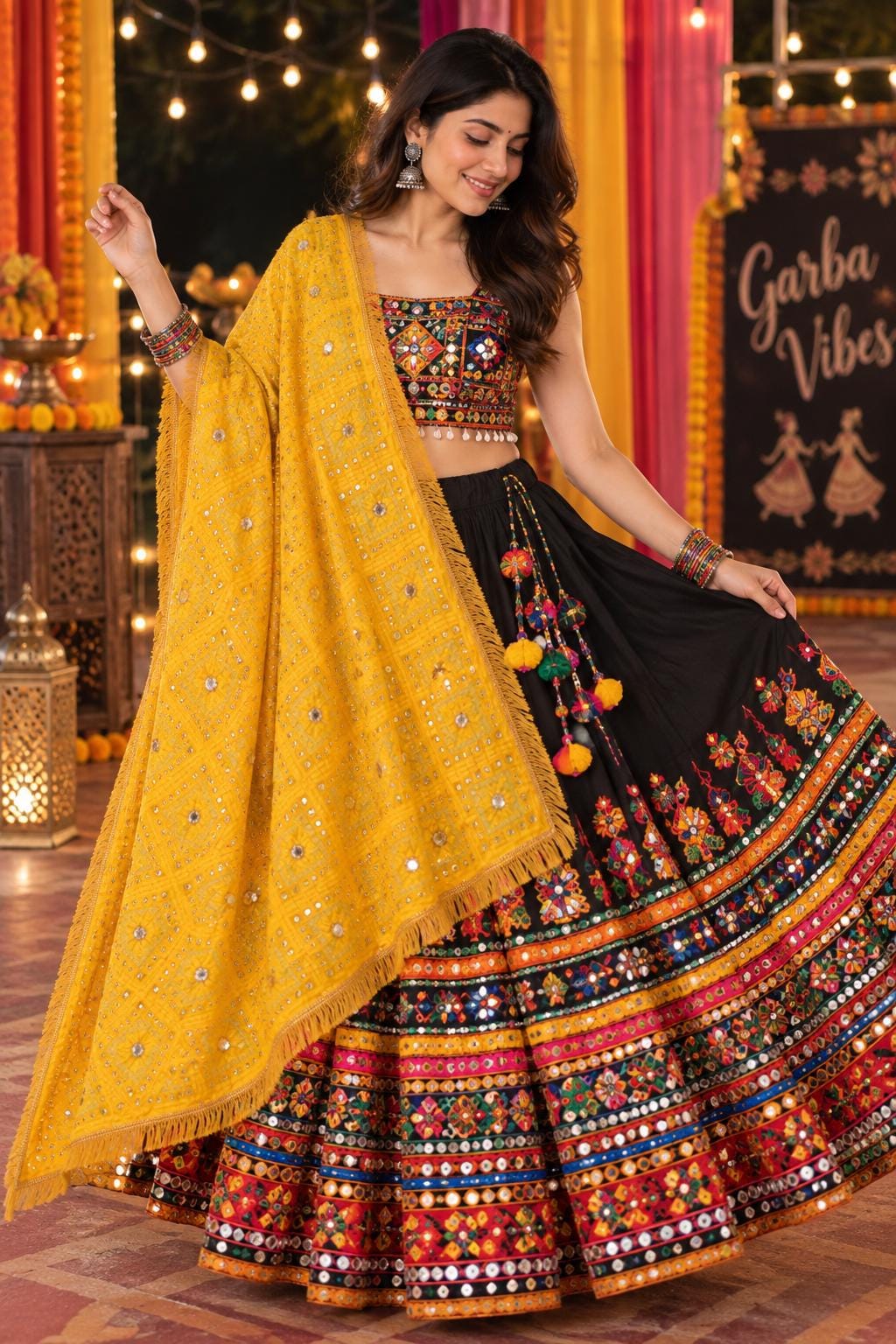 Handmade , Handwoven , Elegant vibrant & Authentic yellow Phulkari Dupatta / Indian Scarf. Hand embroidered .