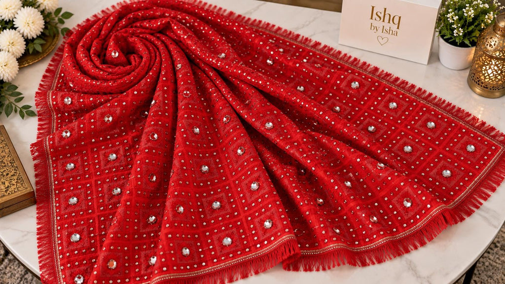Handmade , Handwoven , Elegant vibrant & Authentic red Phulkari Dupatta / Indian Scarf. Hand embroidered .