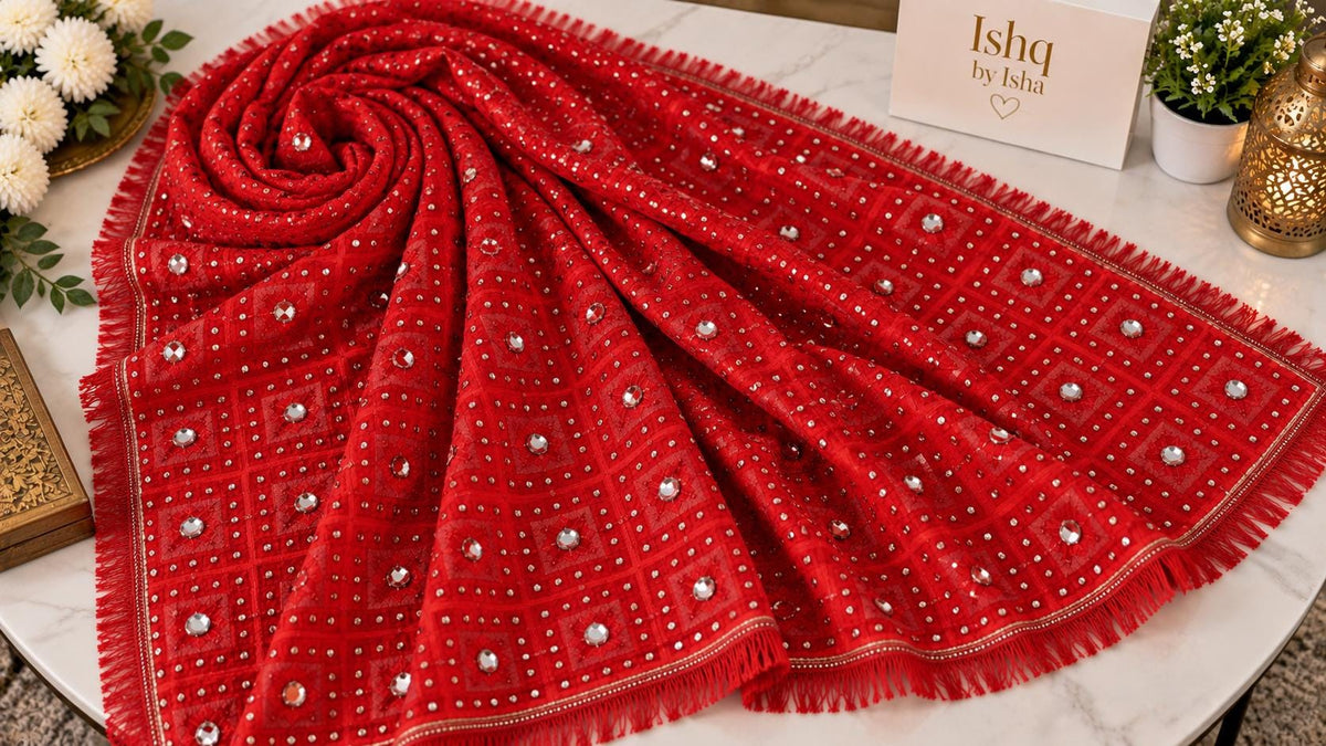 Handmade , Handwoven , Elegant vibrant & Authentic red Phulkari Dupatta / Indian Scarf. Hand embroidered .