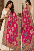 Pink Embroidered Georgette Dupatta | Handmade Ethnic Dupatta | Festive Indian Dupatta | Wedding & Party