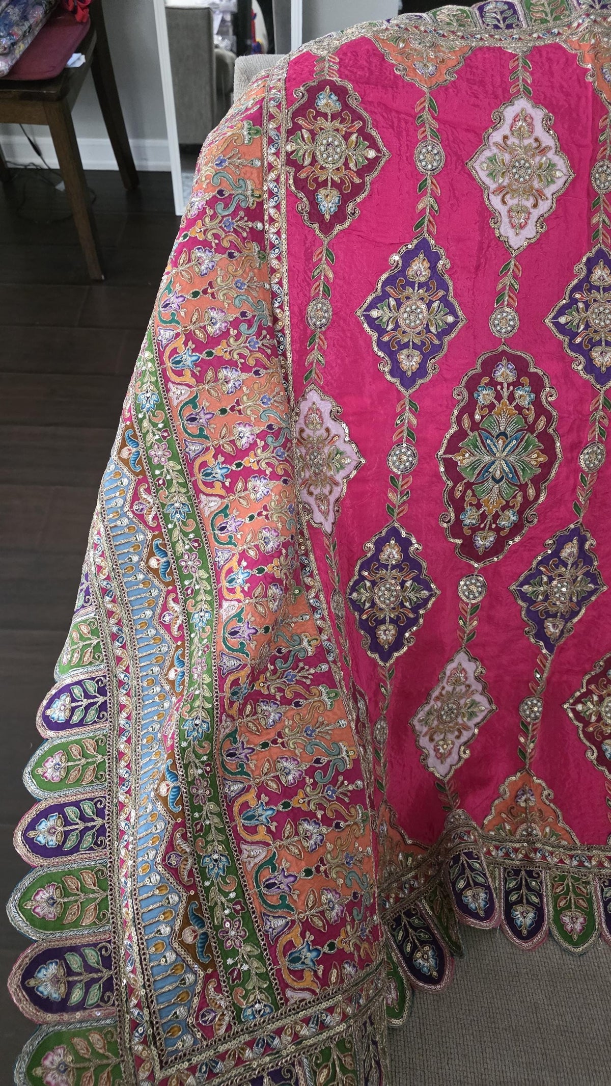 Pink Embroidered Georgette Dupatta | Handmade Ethnic Dupatta | Festive Indian Dupatta | Wedding & Party