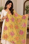 Embroidered yellow Floral Dupatta, Indian Ethnic Festive Statement Shawl