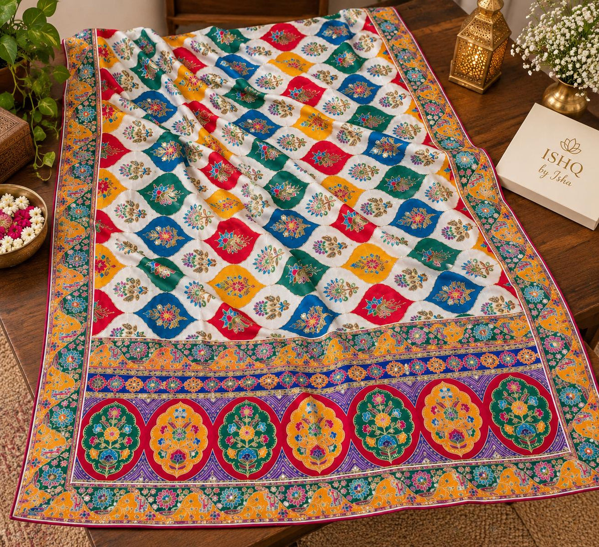 Pure Chinnon Dupatta | Designer Indian Dupatta | Multicolor Embroidered Dupatta | Festive Dupatta | Garba Navratri Dupatta | Chinnon Stole