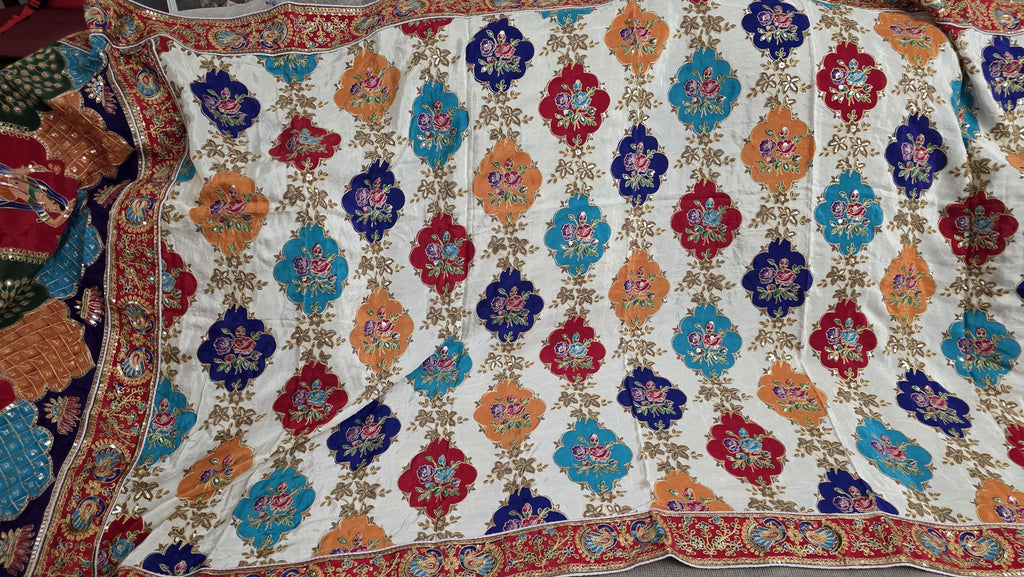 Pure Chinnon Dupatta | Designer Indian Dupatta | Multicolor Embroidered Dupatta | Festive Dupatta | Garba Navratri Dupatta | Chinnon Stole
