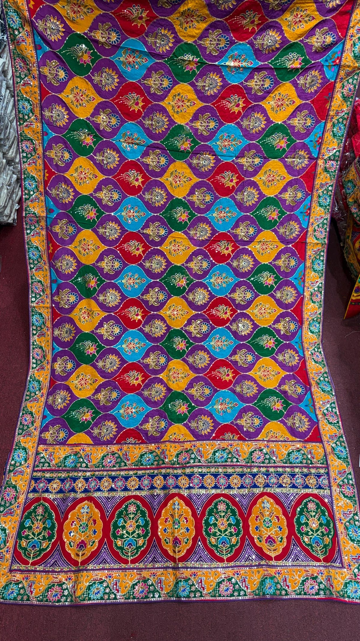 Pure Chinnon Dupatta | Designer Indian Dupatta | Multicolor Embroidered Dupatta | Festive Dupatta | Garba Navratri Dupatta | Chinnon Stole