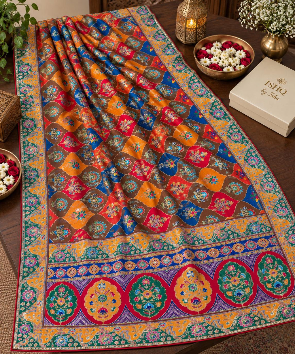 Pure Chinnon Dupatta | Designer Indian Dupatta | Multicolor Embroidered Dupatta | Festive Dupatta | Garba Navratri Dupatta | Chinnon Stole
