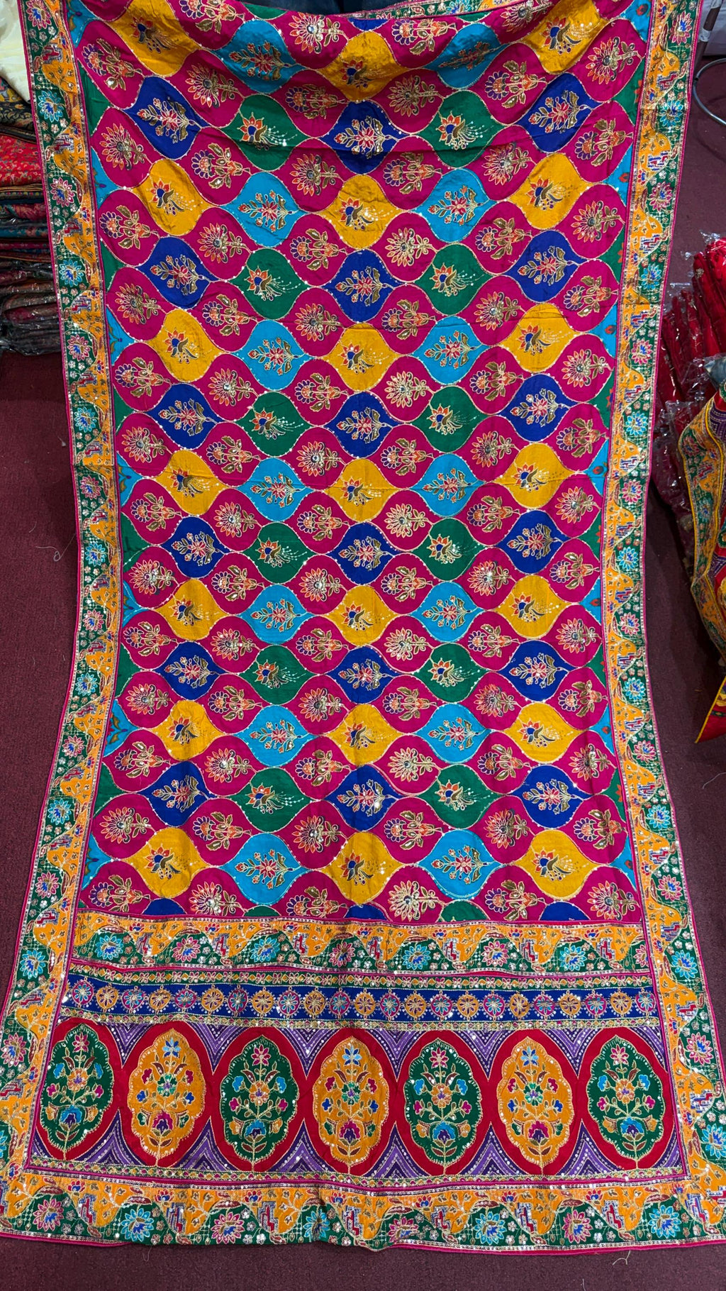 Pure Chinnon Dupatta | Designer Indian Dupatta | Multicolor Embroidered Dupatta | Festive Dupatta | Garba Navratri Dupatta | Chinnon Stole