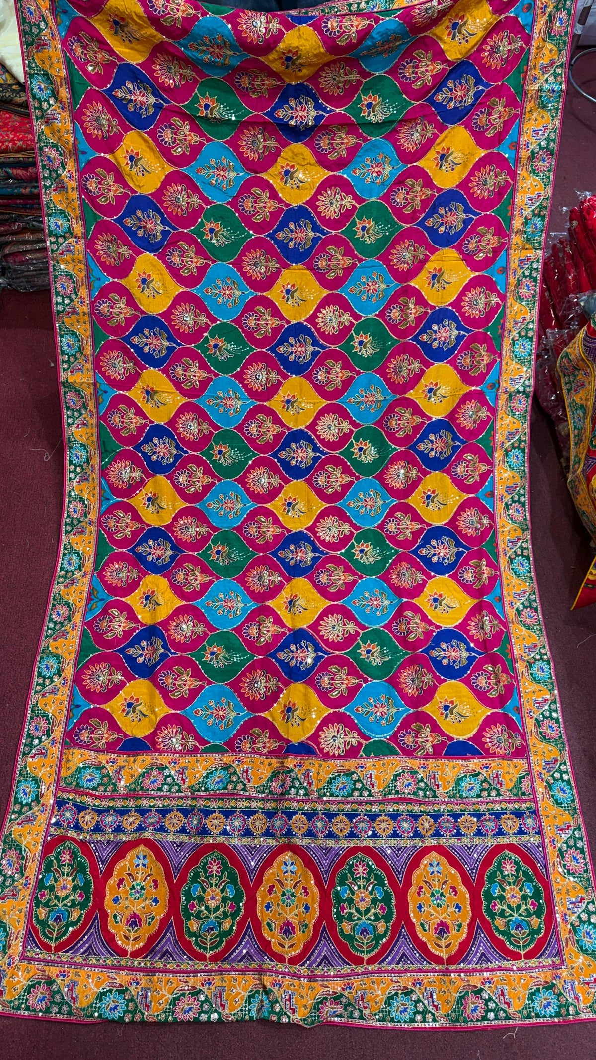 Pure Chinnon Dupatta | Designer Indian Dupatta | Multicolor Embroidered Dupatta | Festive Dupatta | Garba Navratri Dupatta | Chinnon Stole