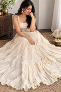 Ivory Tiered Boho Skirt | Indian Fusion Skirt | Flowy Festive Maxi Skirt | Silver Trim Ruffle Skirt | Garba Navratri Outfit | Women’s Skirt