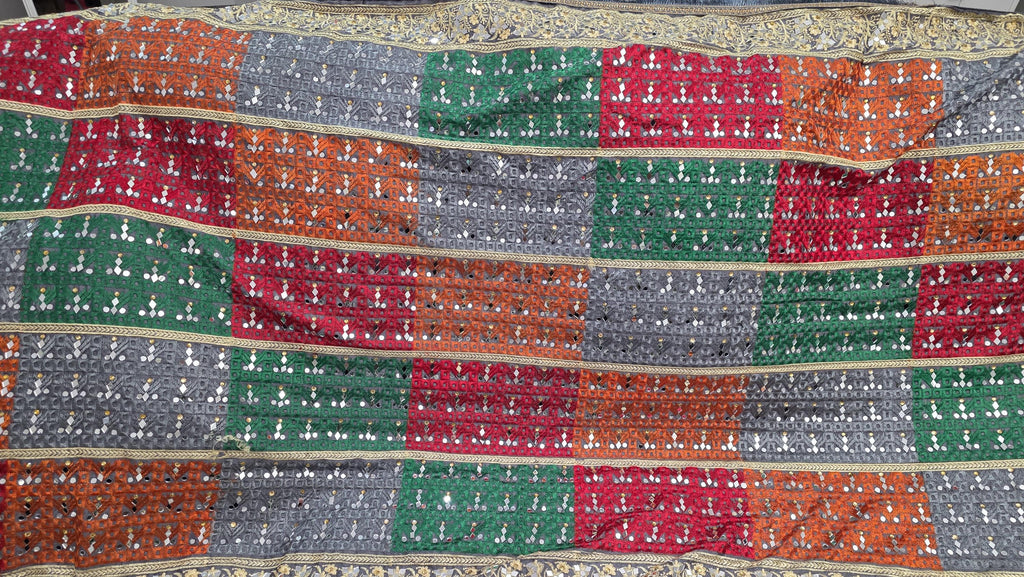 Colorful Mirror Work Dupatta | Indian Embroidered Dupatta | Multicolor Bandhani Style Shawl | Garba Navratri Dupatta | Boho Festive Scarf