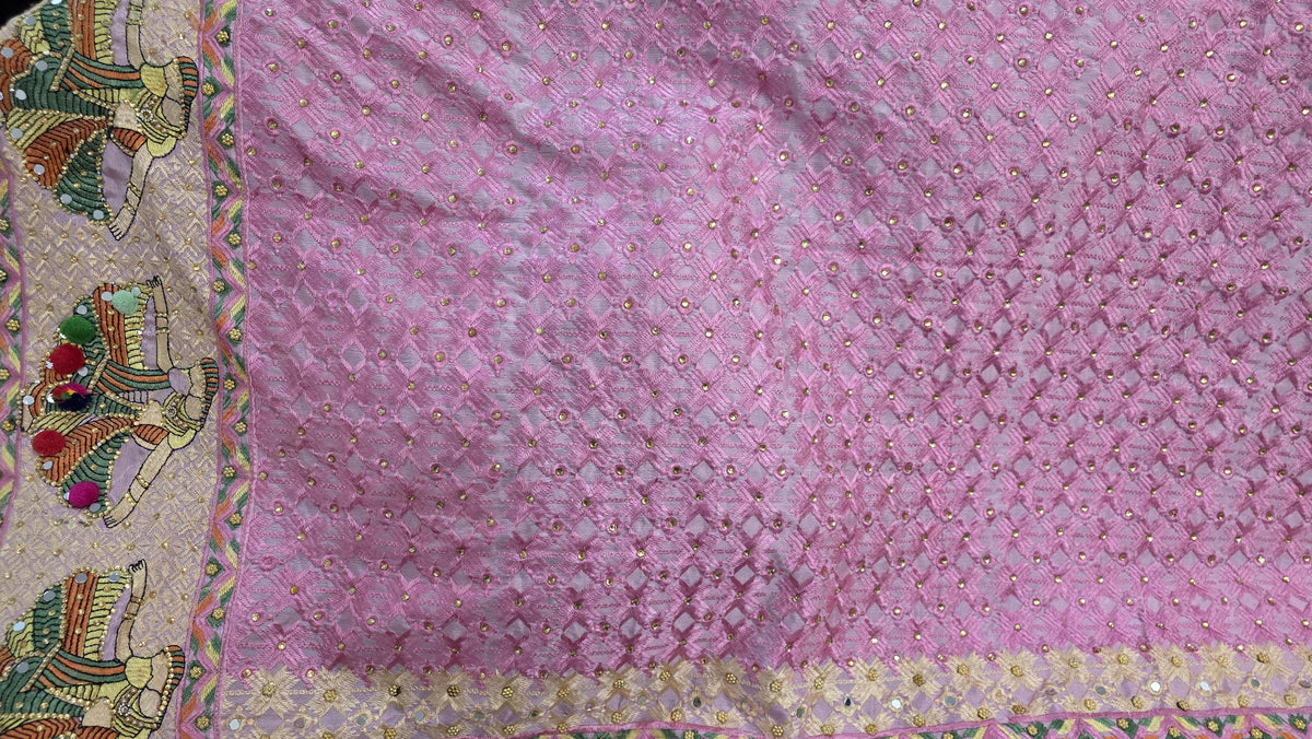 Handmade , Handwoven , Elegant vibrant & Authentic pink Phulkari Dupatta / Indian Scarf. Hand embroidered .