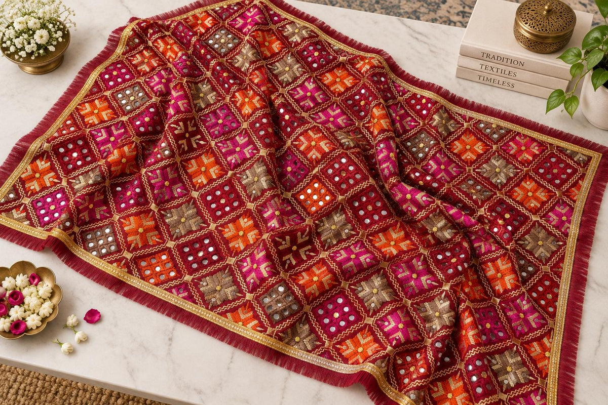 Colorful Mirror Work Dupatta | Indian Embroidered Dupatta | Multicolor Bandhani Style Shawl | Garba Navratri Dupatta | Boho Festive Scarf