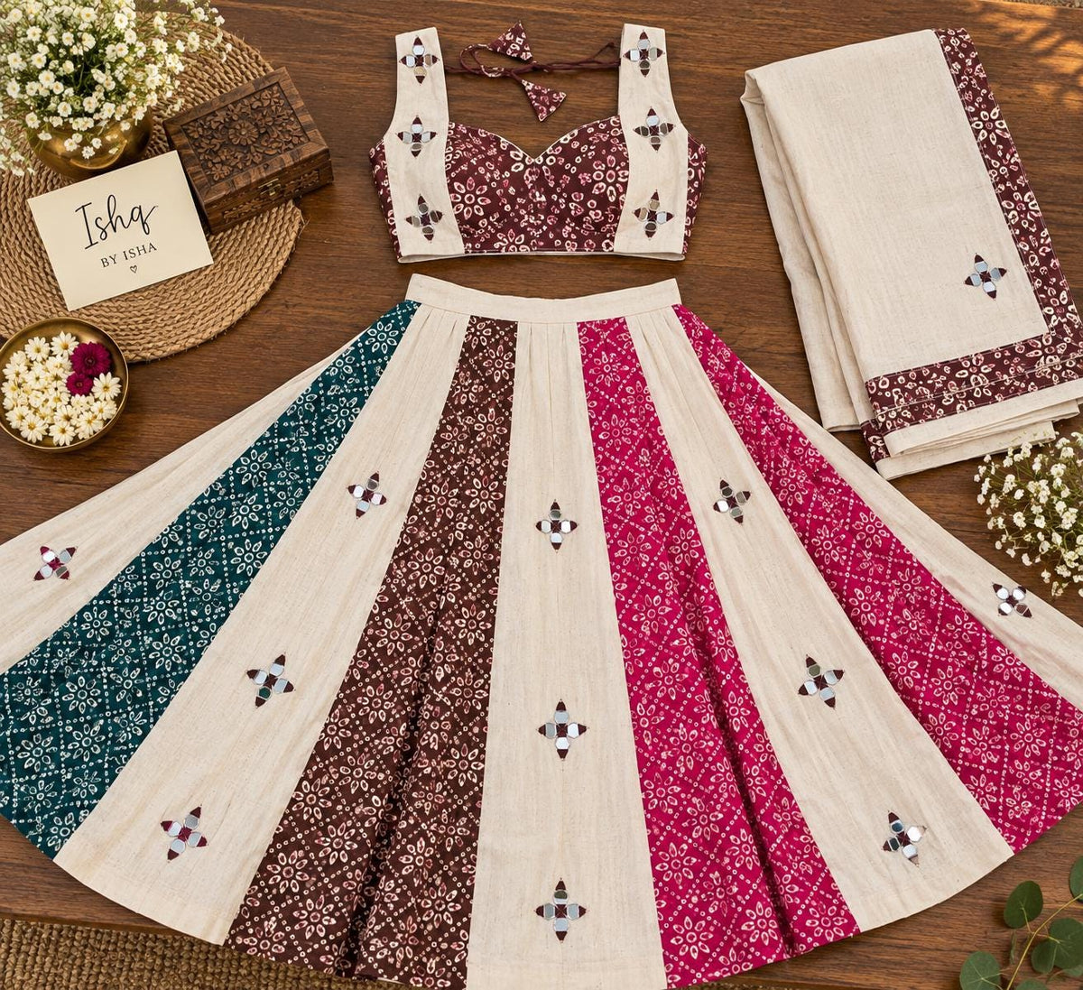 White Ajrak Lehenga Choli Set | Traditional Indian Garba Outfit