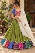 Garba Print Lehenga |Green Ethnic Skirt | Navratri Ghagra Choli | Handmade Indian Festival Outfit