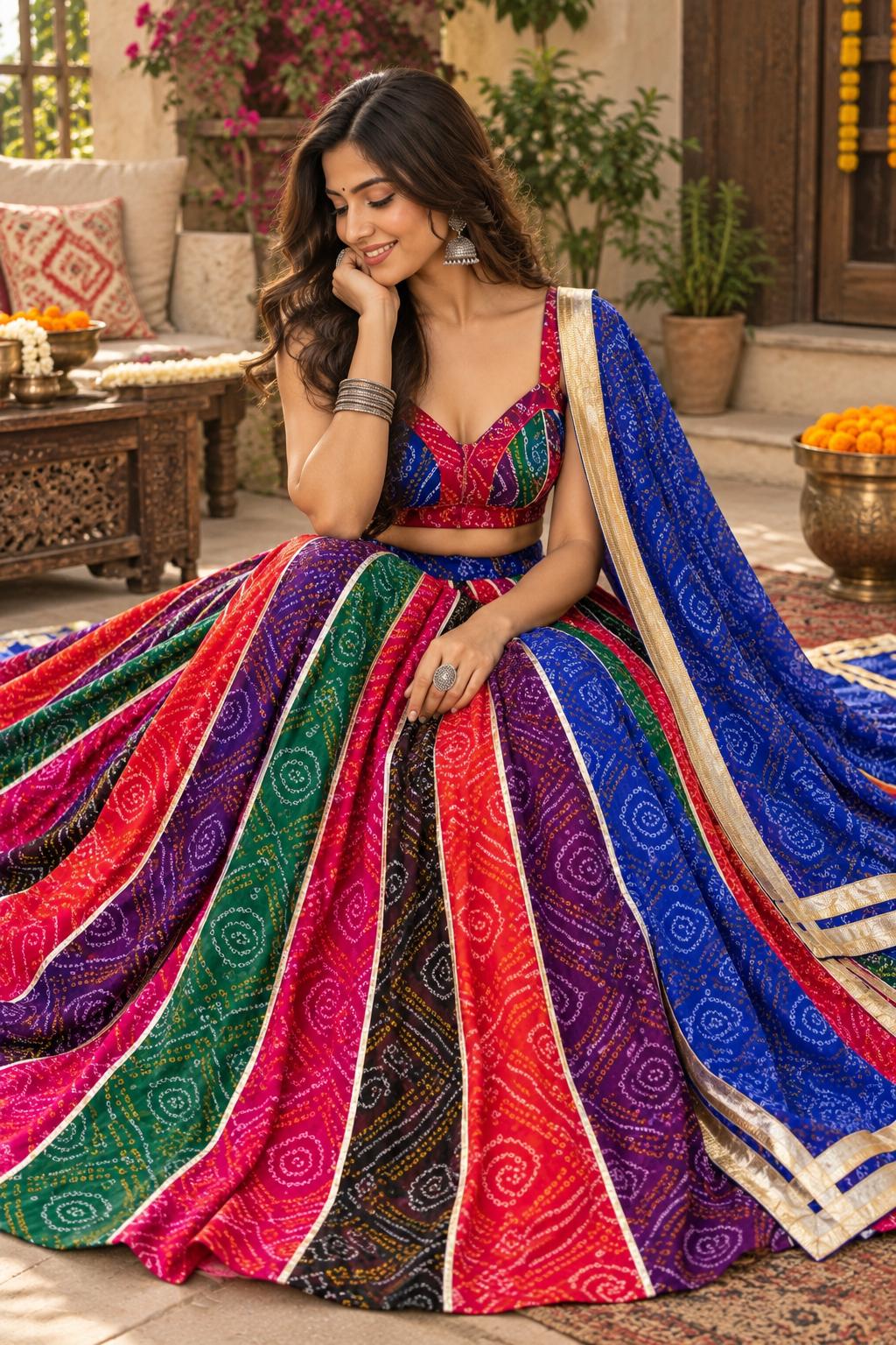 Handcrafted Bandhani Lehenga Set | georgette Navratri Garba Outfit | Indian Ethnic Wear