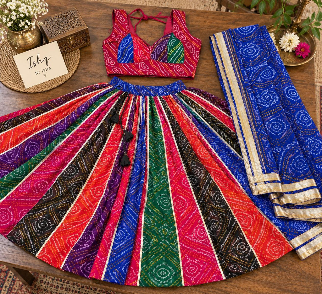 Handcrafted Bandhani Lehenga Set | georgette Navratri Garba Outfit | Indian Ethnic Wear