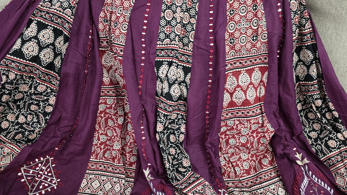 Purple arri work Patchwork Lehenga Set | Festive Indian Wedding Wear (Stitched)