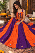 Purple Orange Garba Blouse | Navratri Chaniya Choli Blouse | Gujarati Garba Crop Top | Dandiya Blouse | Mirror & Coin Embellished Blouse