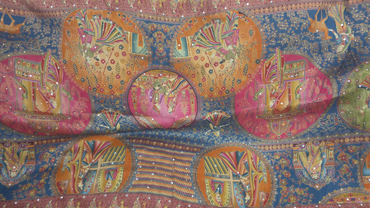 Teal Blue multicolour dupatta Handmade , Handwoven , Elegant vibrant & Authentic
