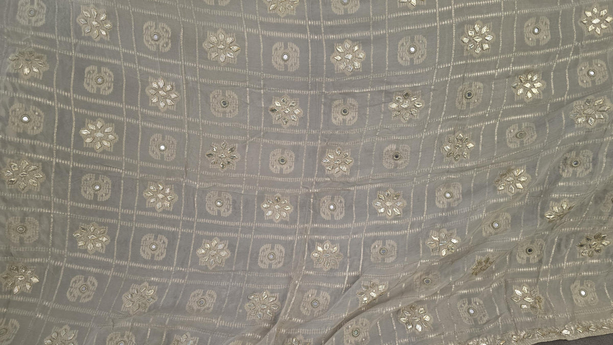 Off white / Ivory Dupatta with Mirror Work | Gold Embroidered Dupatta | Indian Chiffon Dupatta | Festive Wedding Scarf | Ethnic