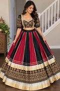 Reversible 2-in-1 Bandhani & Gota Patti Lehenga Skirt with 2 Blouses | Black Red Gota Patti Skirt | Reversible Indian Garba Outfit | Navratr