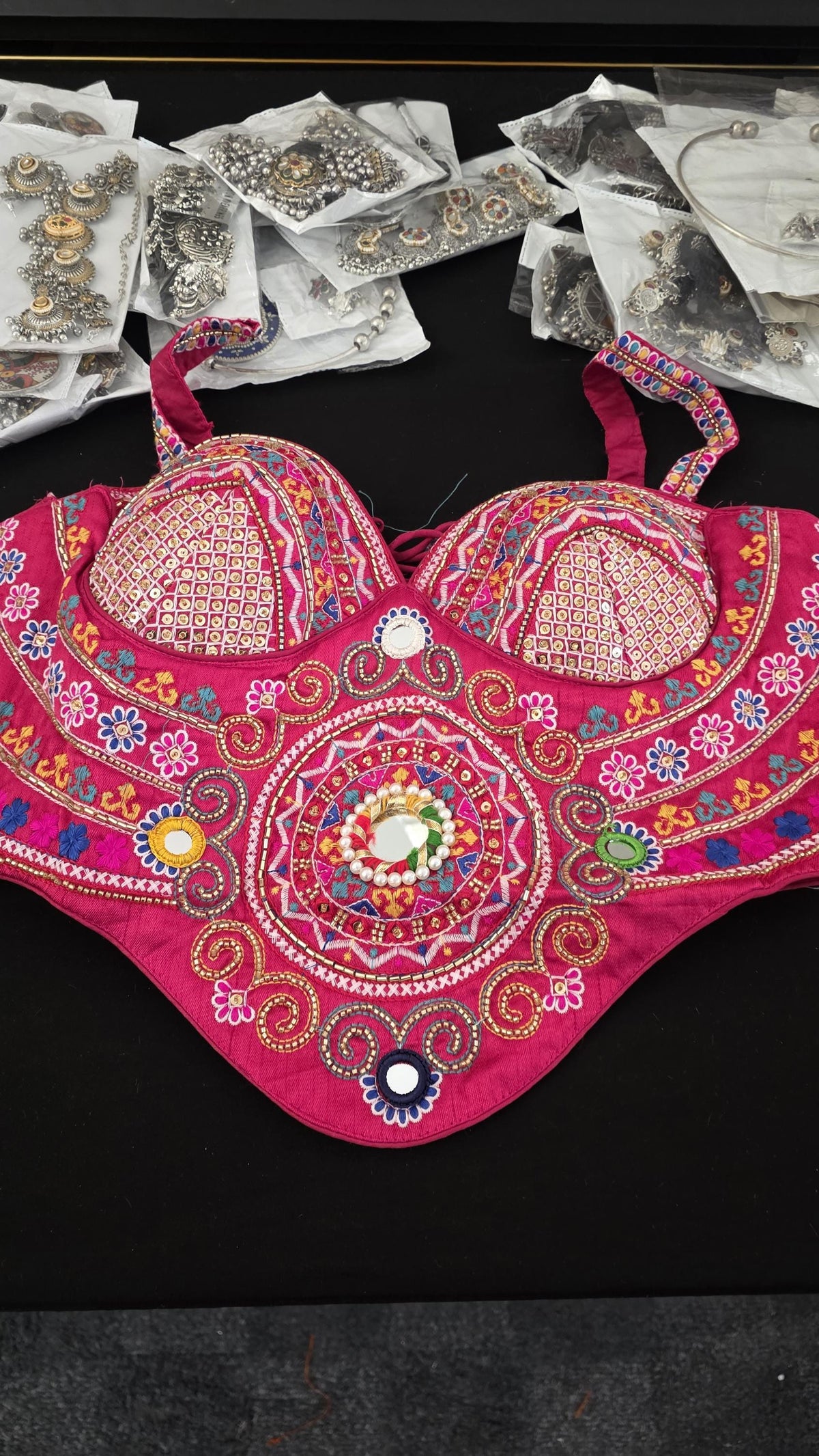 Pink Hand Embroidered Garba Blouse | Gujarati Chaniya Choli Blouse | Mirror Work & Cowrie Shell Blouse | Navratri 2026 | Handmade Ethnic