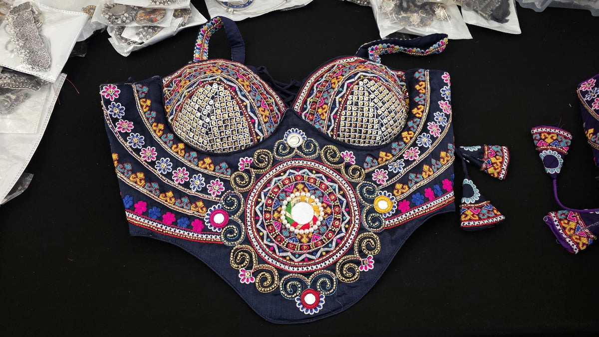 Blue Hand Embroidered Garba Blouse | Gujarati Chaniya Choli Blouse | Mirror Work & Cowrie Shell Blouse | Navratri 2026 | Handmade Ethnic