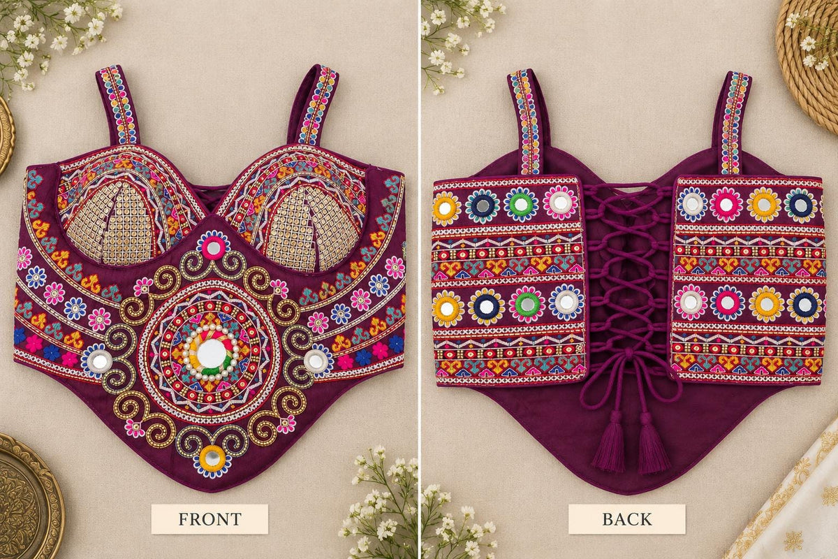 Purple Hand Embroidered Garba Blouse | Gujarati Chaniya Choli Blouse | Mirror Work & Cowrie Shell Blouse | Navratri 2026 | Handmade Ethnic