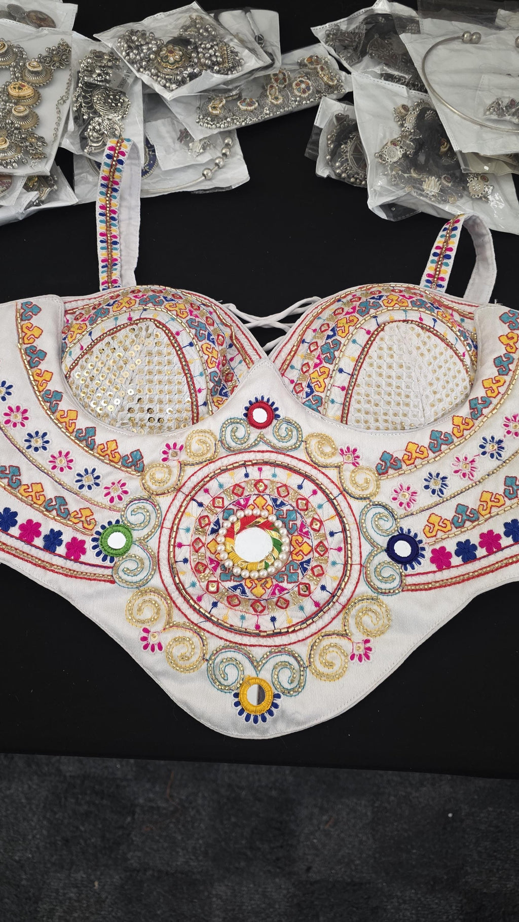 White Hand Embroidered Garba Blouse | Gujarati Chaniya Choli Blouse | Mirror Work & Cowrie Shell Blouse | Navratri 2026 | Handmade Ethnic