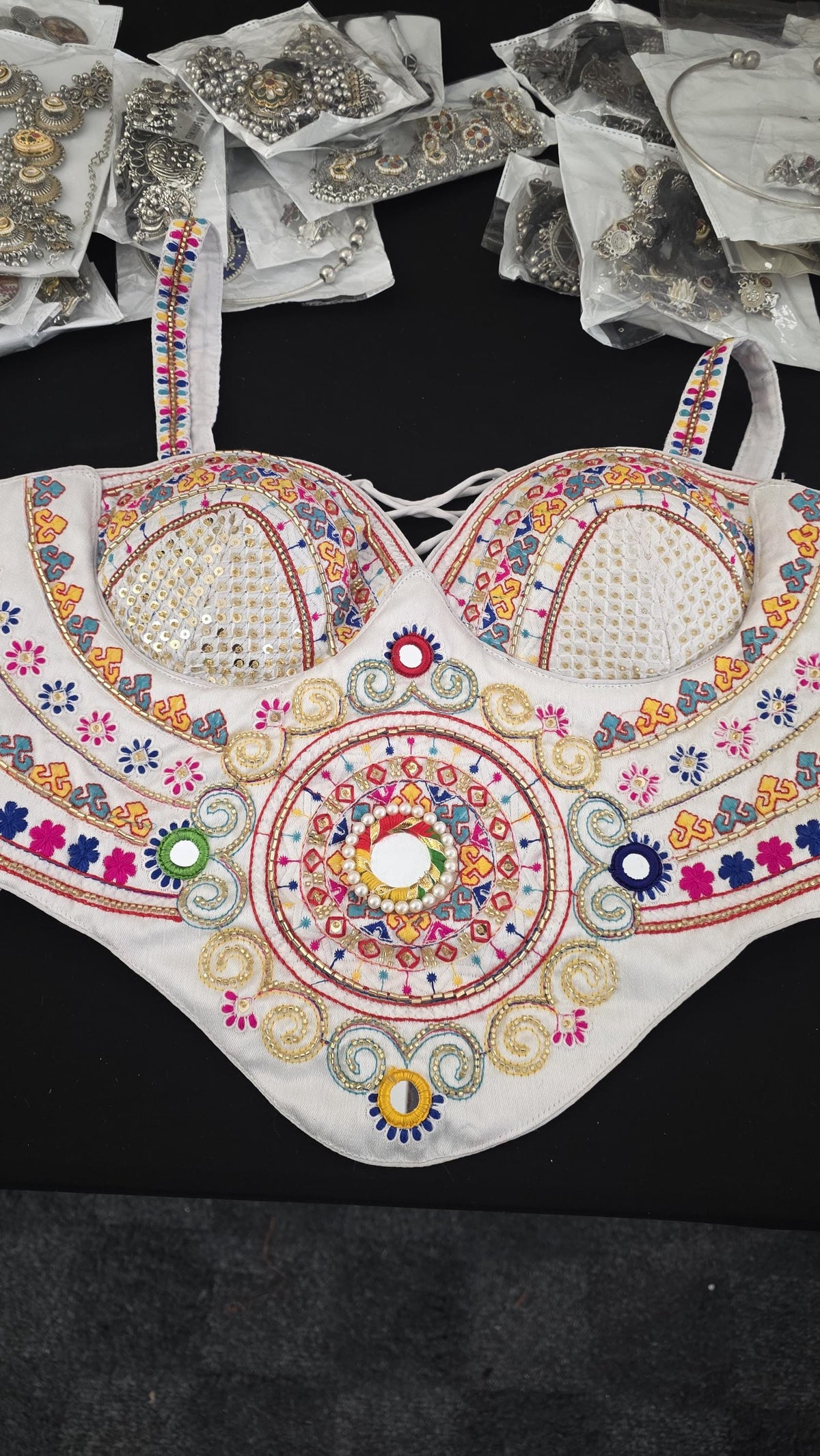 White Hand Embroidered Garba Blouse | Gujarati Chaniya Choli Blouse | Mirror Work & Cowrie Shell Blouse | Navratri 2026 | Handmade Ethnic