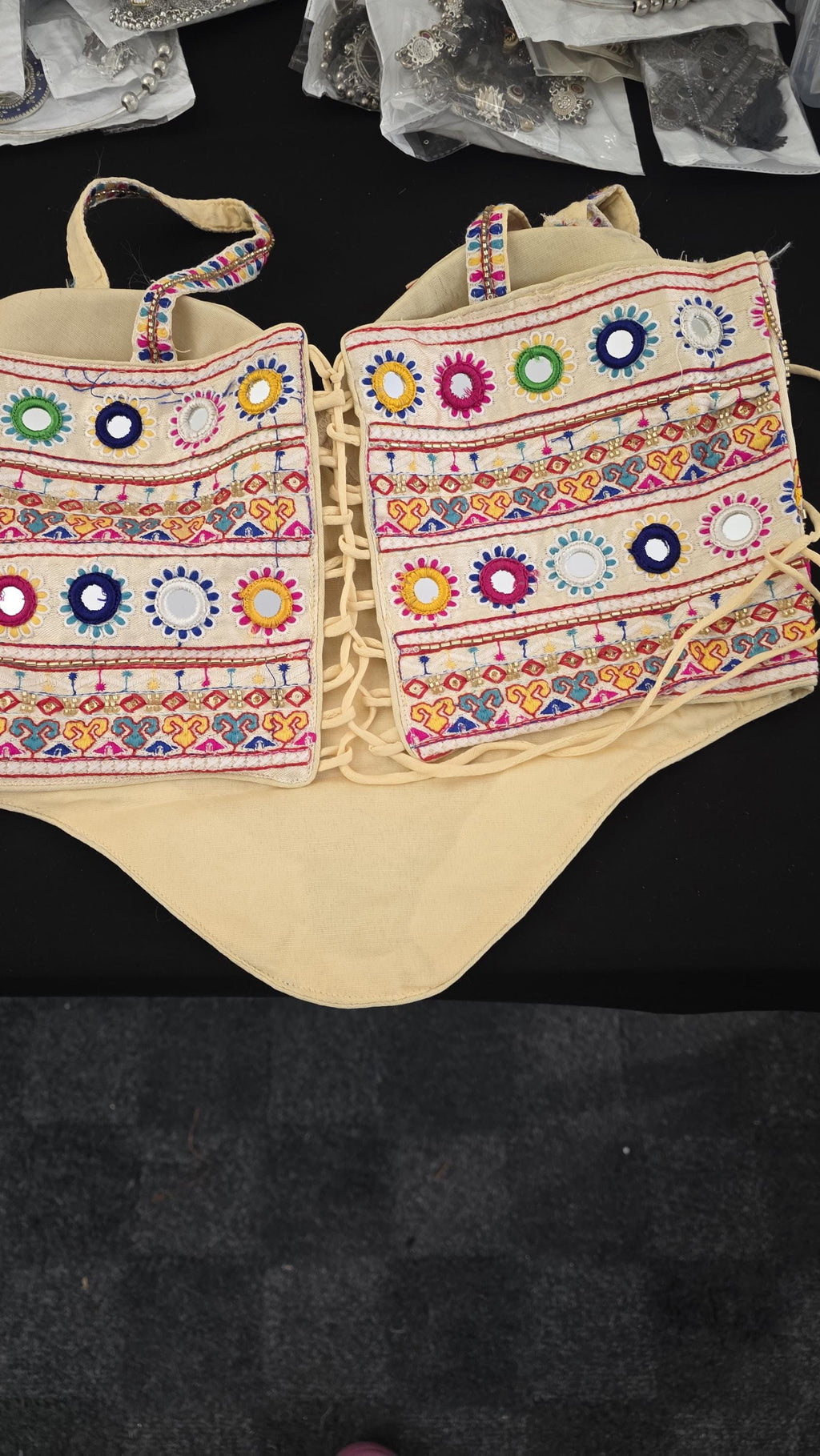 Beige Hand Embroidered Garba Blouse | Gujarati Chaniya Choli Blouse | Mirror Work & Cowrie Shell Blouse | Navratri 2026 | Handmade Ethnic