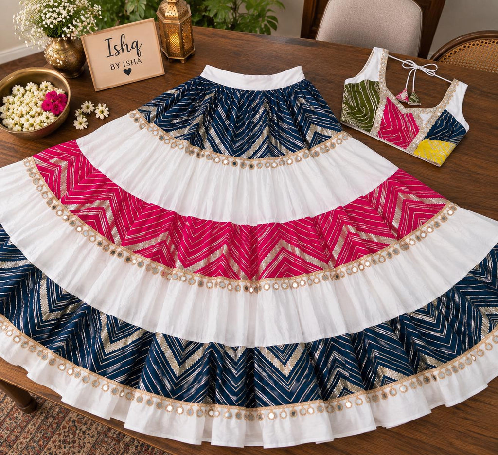 White multicolour Lehenga Choli | Multicolor | Indian Festival Skirt Set | Dandiya Dress | Women's Ethnic Wear