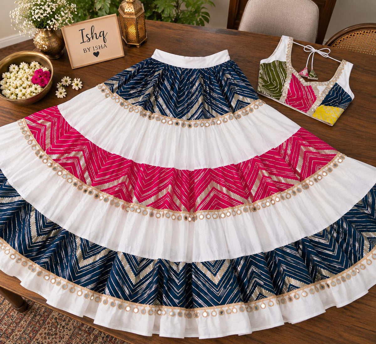 White multicolour Lehenga Choli | Multicolor | Indian Festival Skirt Set | Dandiya Dress | Women's Ethnic Wear