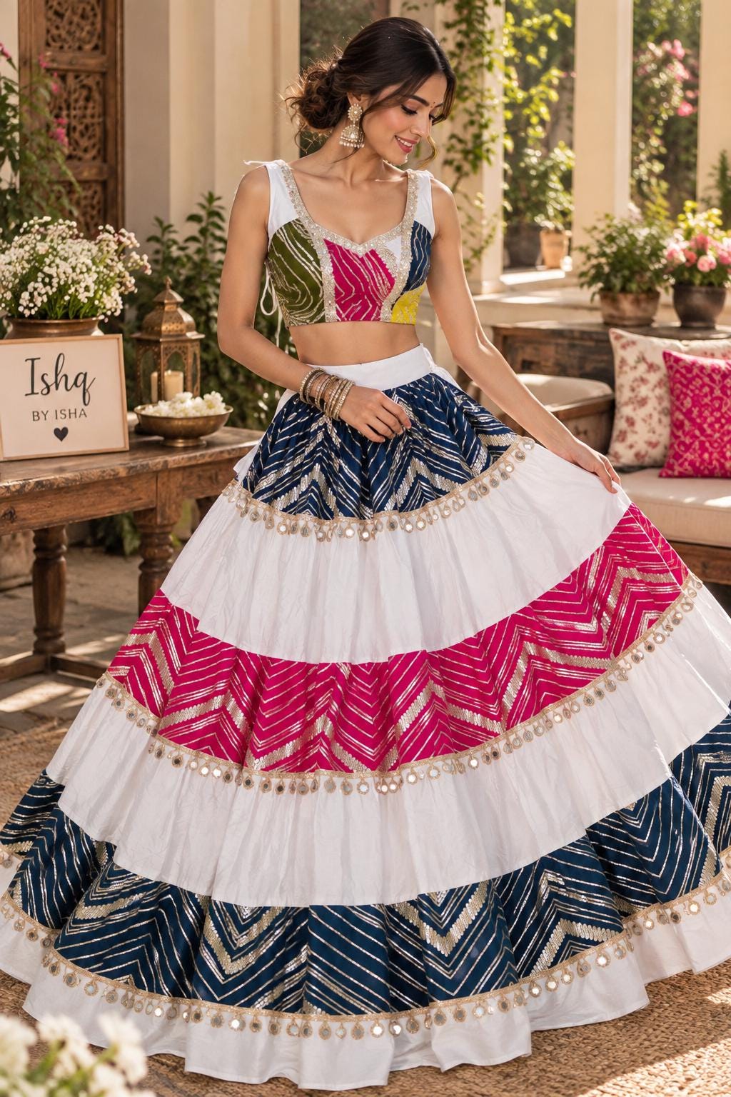 White multicolour Lehenga Choli | Multicolor | Indian Festival Skirt Set | Dandiya Dress | Women's Ethnic Wear