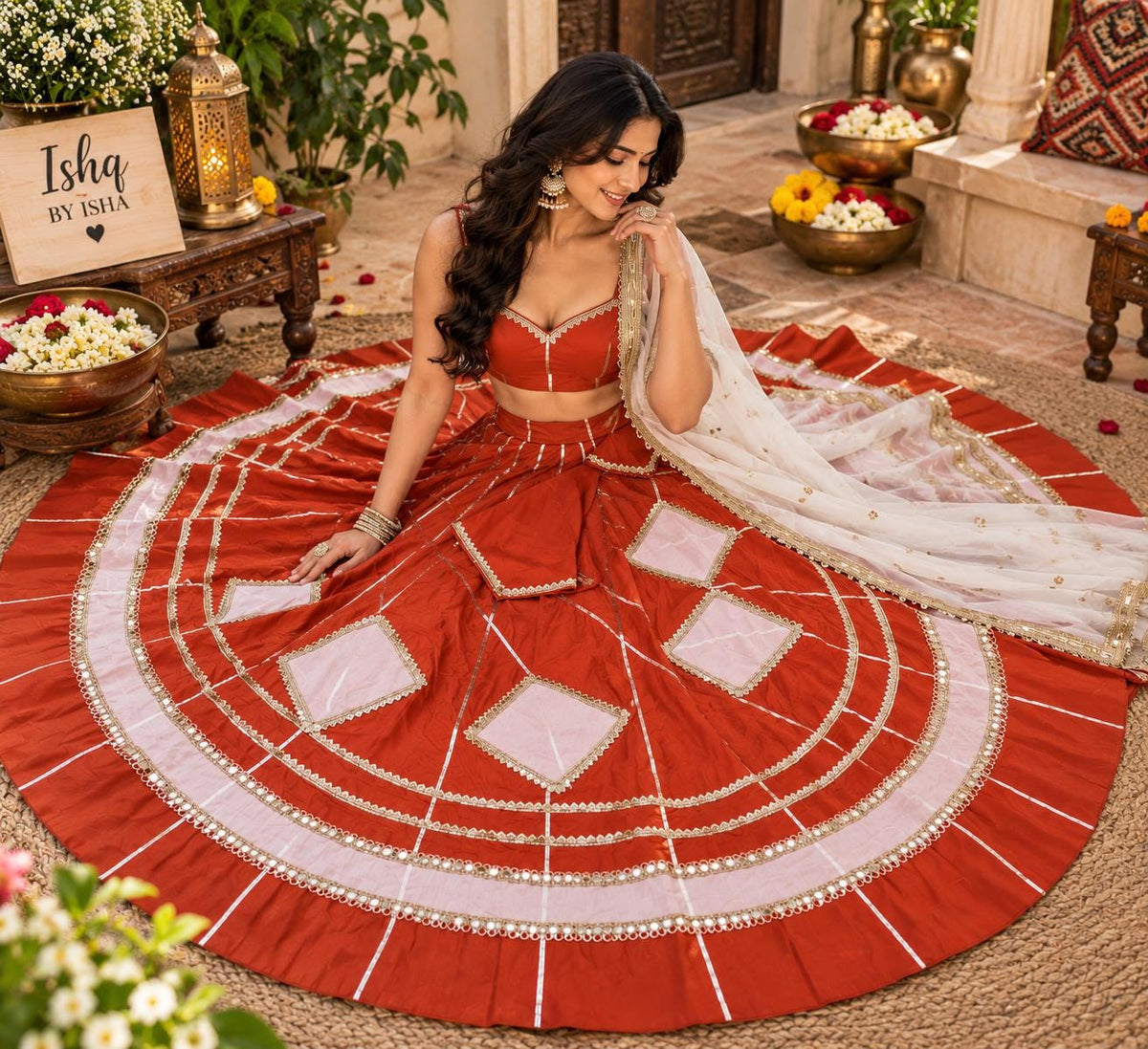 Rust Orange & white Lehenga Set | Indian Wedding Lehenga Choli | Festive Indian Outfit | Garba Navratri Dress | Traditional Ethnic Wear