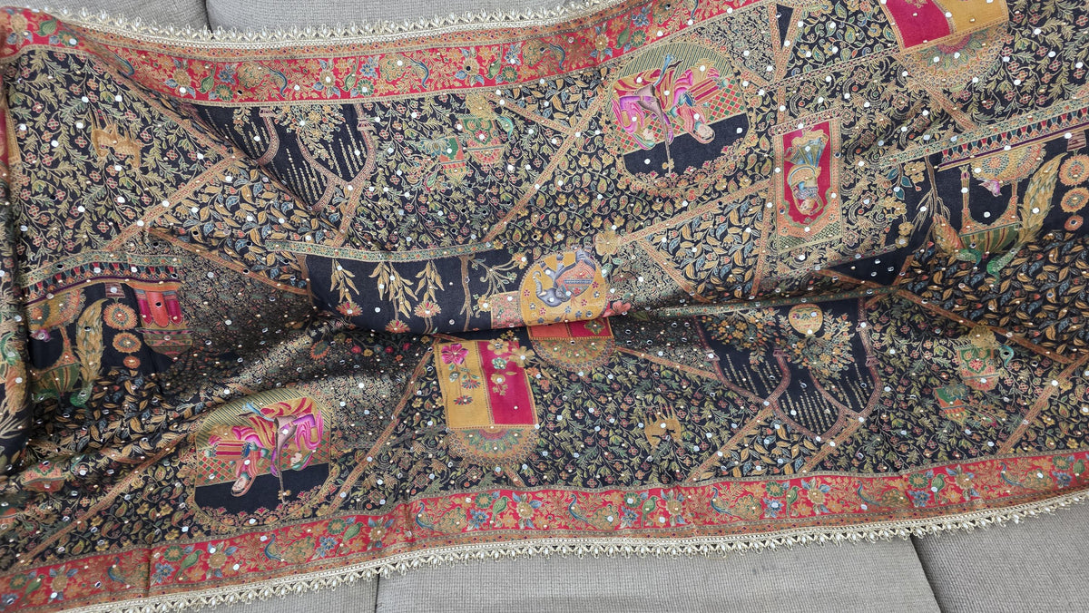 Luxury Mughal Art Dupatta | Black Designer Dupatta | Embellished Indian Dupatta | Statement Dupatta | Festive Wedding Dupatta | Ishq by Isha