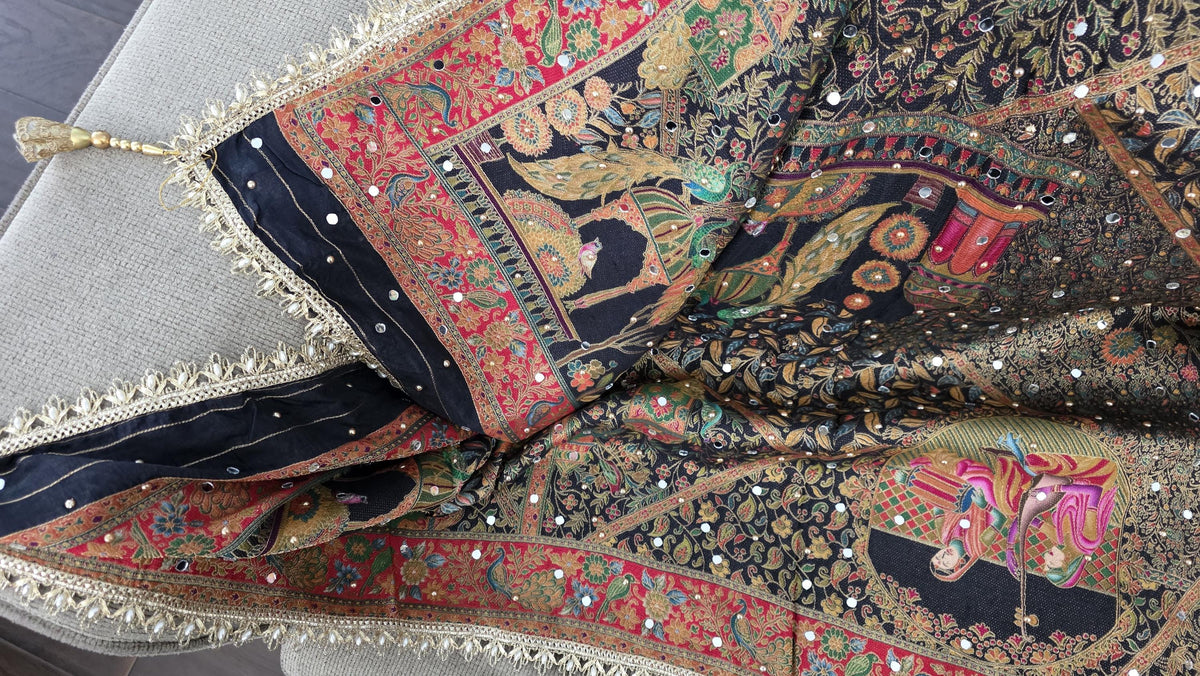 Luxury Mughal Art Dupatta | Black Designer Dupatta | Embellished Indian Dupatta | Statement Dupatta | Festive Wedding Dupatta | Ishq by Isha