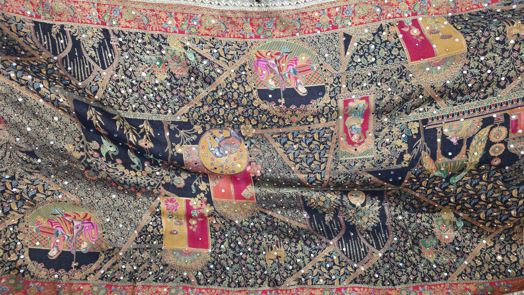 Luxury Mughal Art Dupatta | Black Designer Dupatta | Embellished Indian Dupatta | Statement Dupatta | Festive Wedding Dupatta | Ishq by Isha