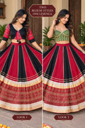 Reversible 2-in-1 Bandhani & Gota Patti Lehenga Skirt with 2 Blouses | Black Red Gota Patti Skirt | Reversible Indian Garba Outfit | Navratr