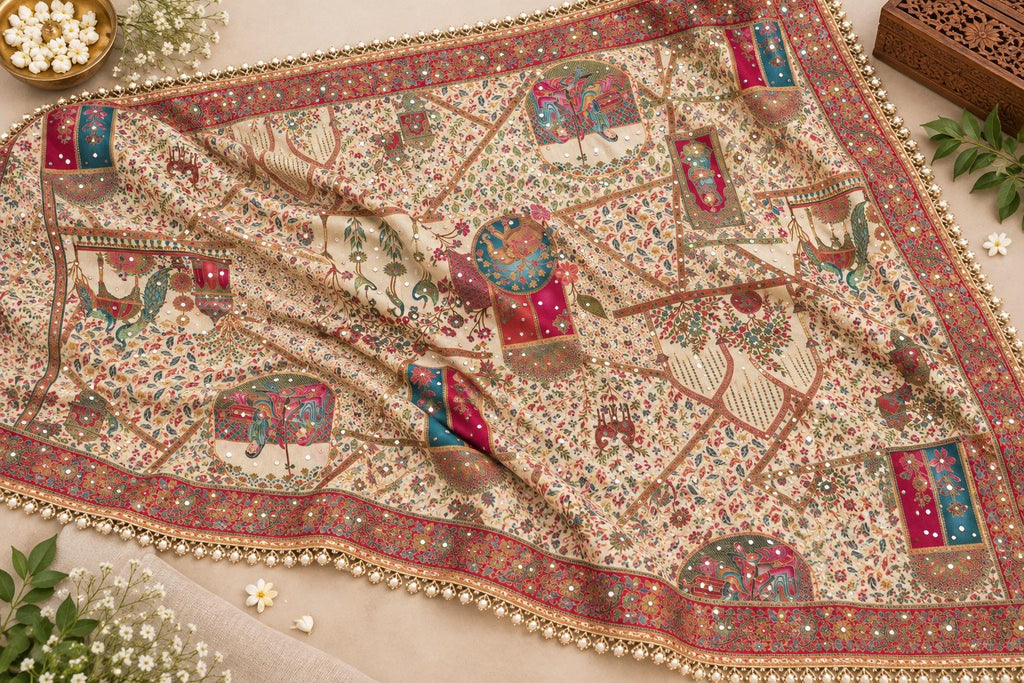 Beige Mughal art dupatta
