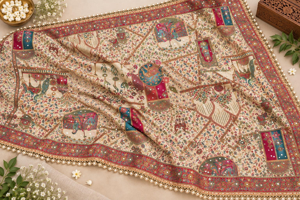 Beige Mughal art dupatta