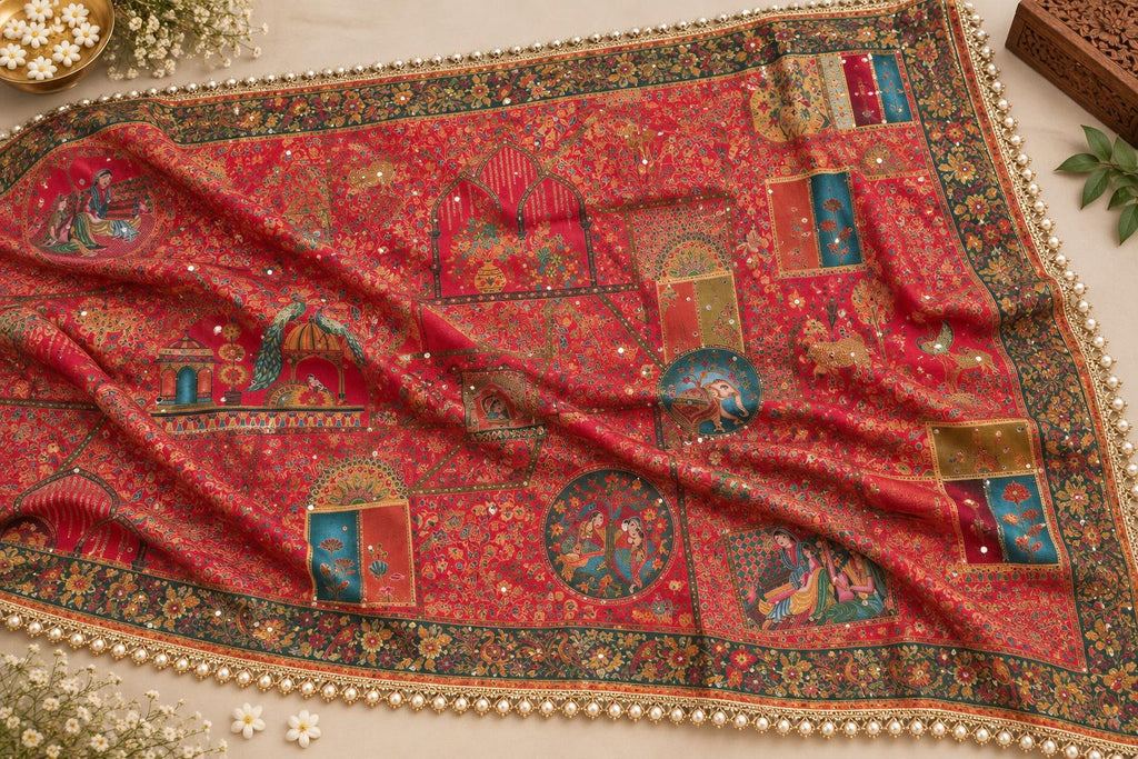 Red Mughal art dupatta