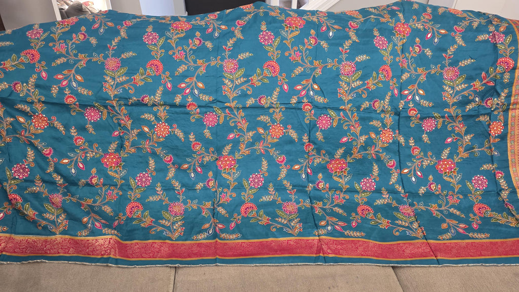 Teal green silk dupatta